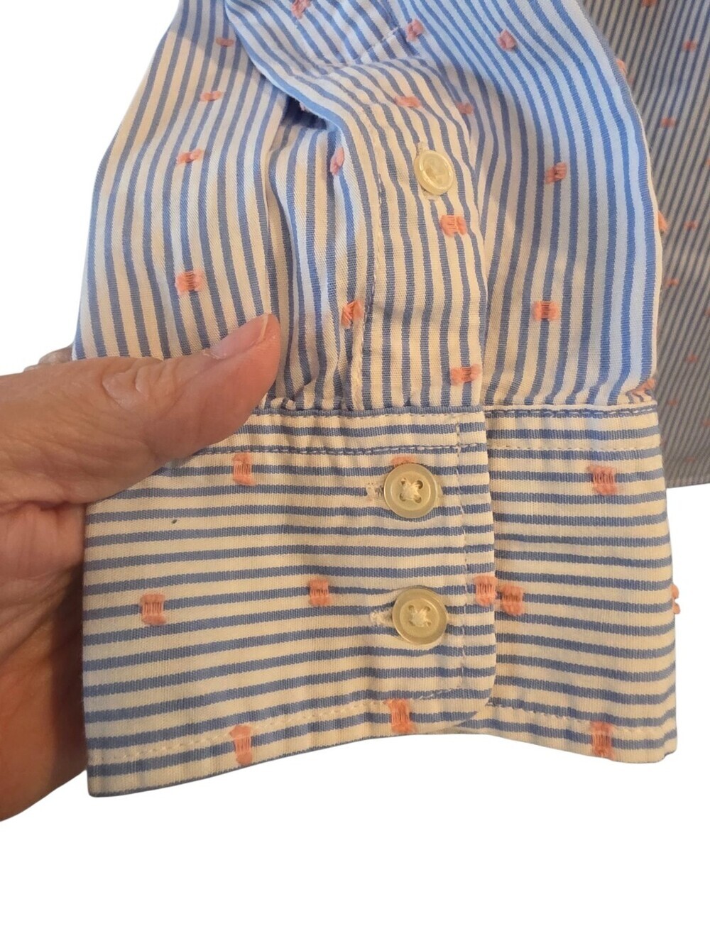 GAP Women's Boyfriend Striped Fitted Button-down Shirt With Pink Dots Size Large - Picture 6 of 9